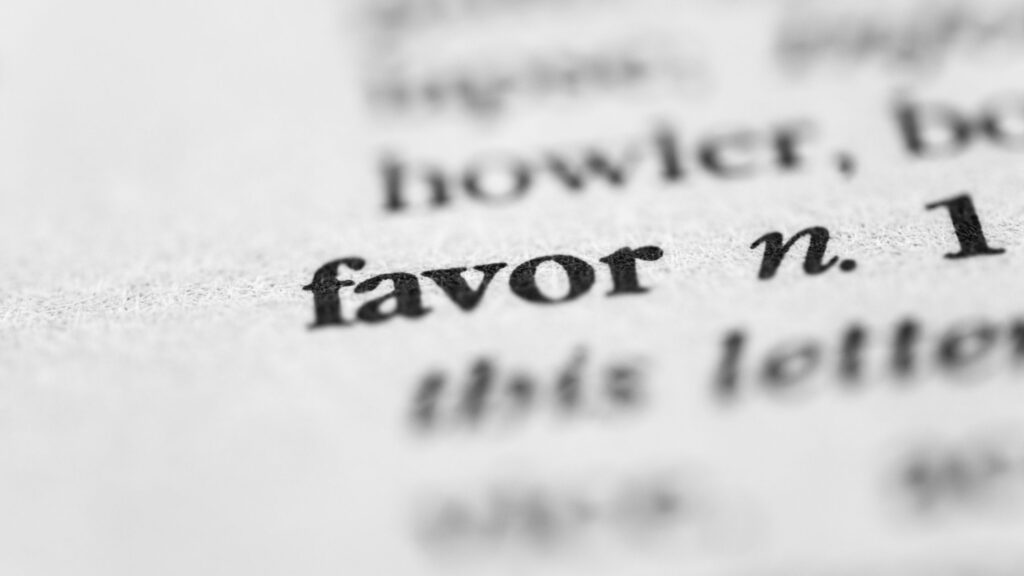 a dictionary page showing the word favor
